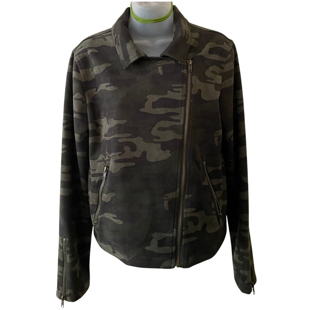 Sanctuary Womens Size M Green Camo Print Suede Motorcycle Jacket